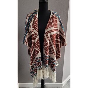 Forever 21 Aztec/Tribal Printed Hooded Sweater Cape Cardigan Womens Size S